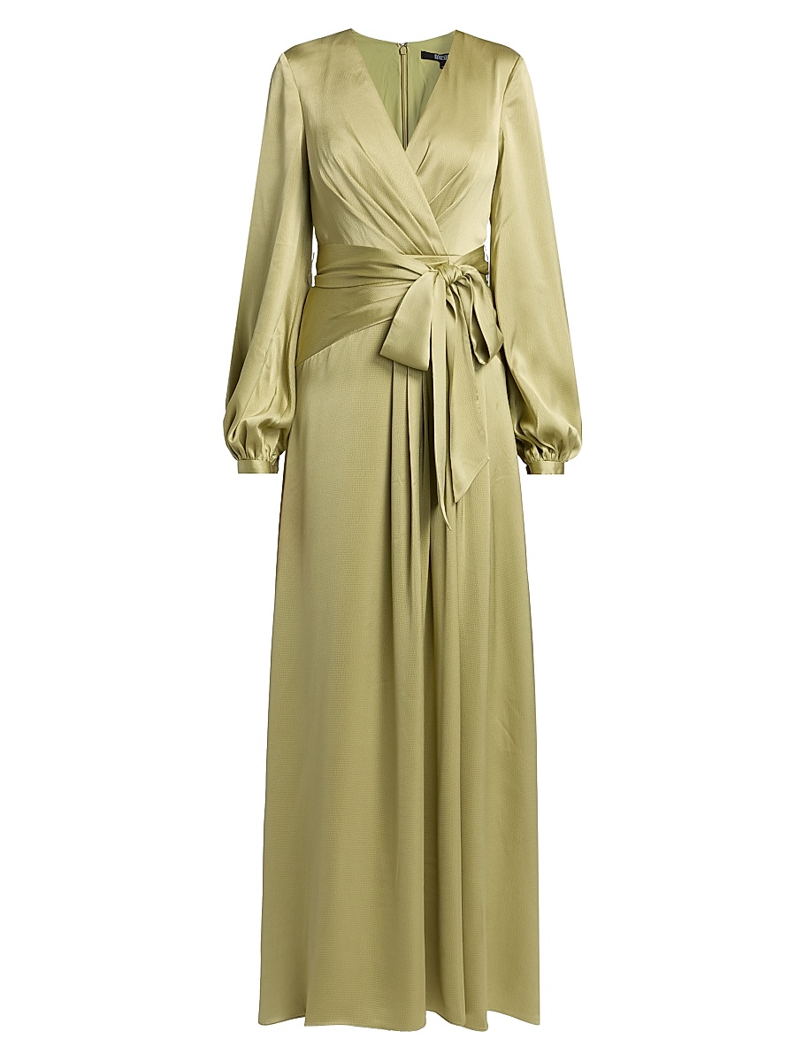 Women's Satin V-Neck Blouson Gown - Sage