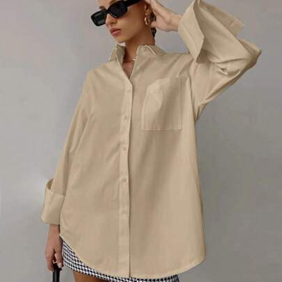 Women Solid Color Loose Long Sleeved Business Interview Commuting Casual Relaxed Feeling Simple Shirt Spring Summer Autumn