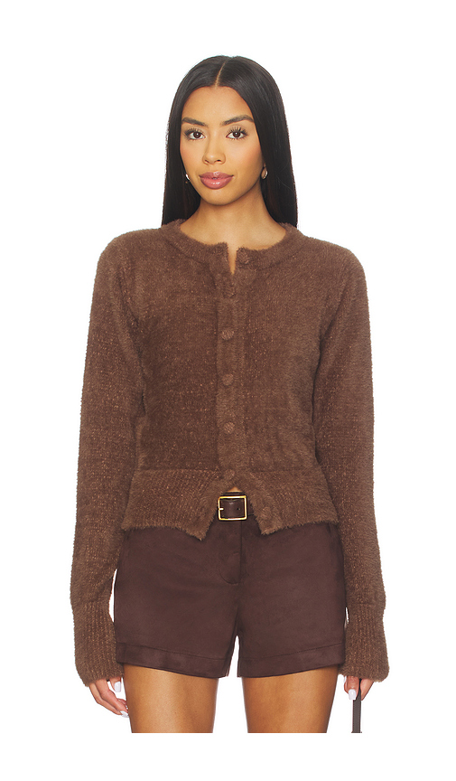 SNDYS Kailey Fluffy Knit Cardigan in Chocolate. XXS also in L, M, S, XL