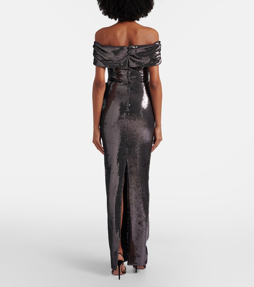 Embellished floral-appliqué gown