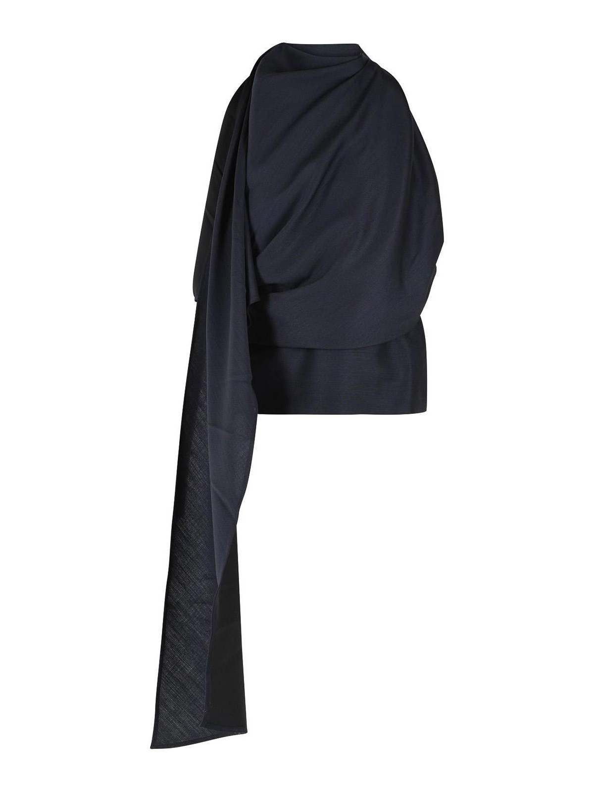 Draped blouse in navy wool blend
