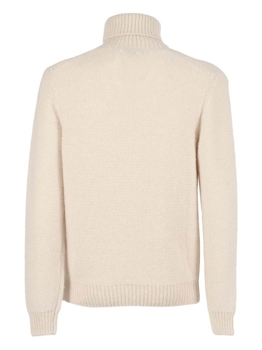 Beige Turtle Neck Ribbed Sweater
