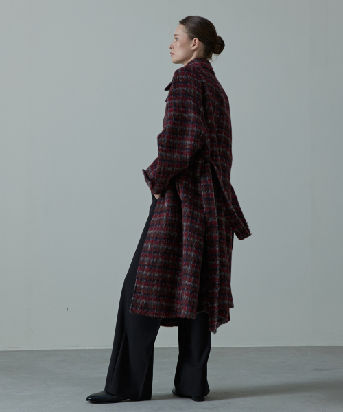 Dros Wool Check Belted Balmacaan Coat_RED