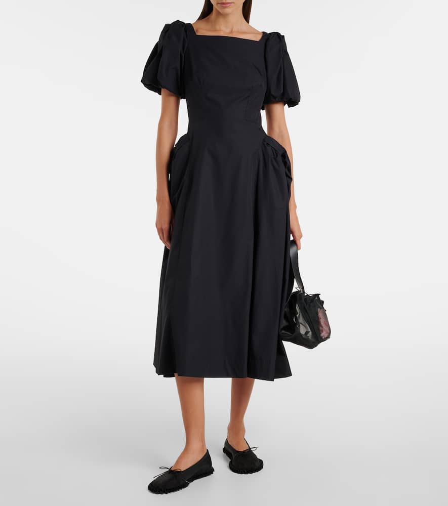 Puff-sleeve cotton poplin midi dress