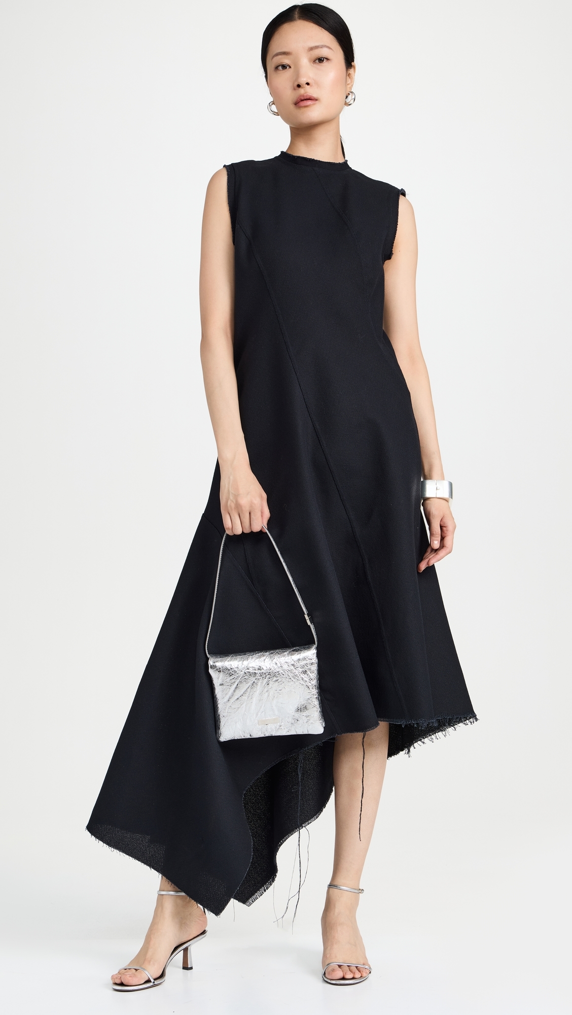 Long Sleeveless Twisted Asymmetric Hem Dress Black