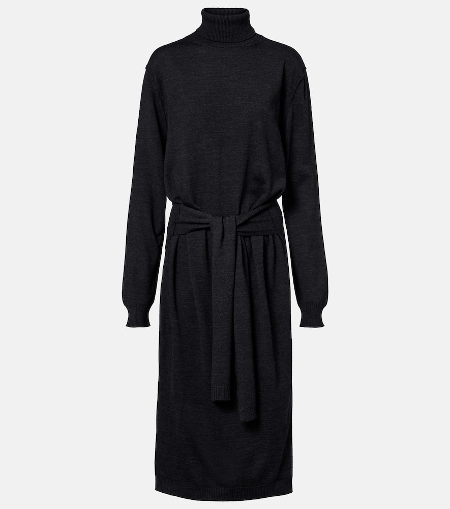 Turtleneck wool-blend midi dress