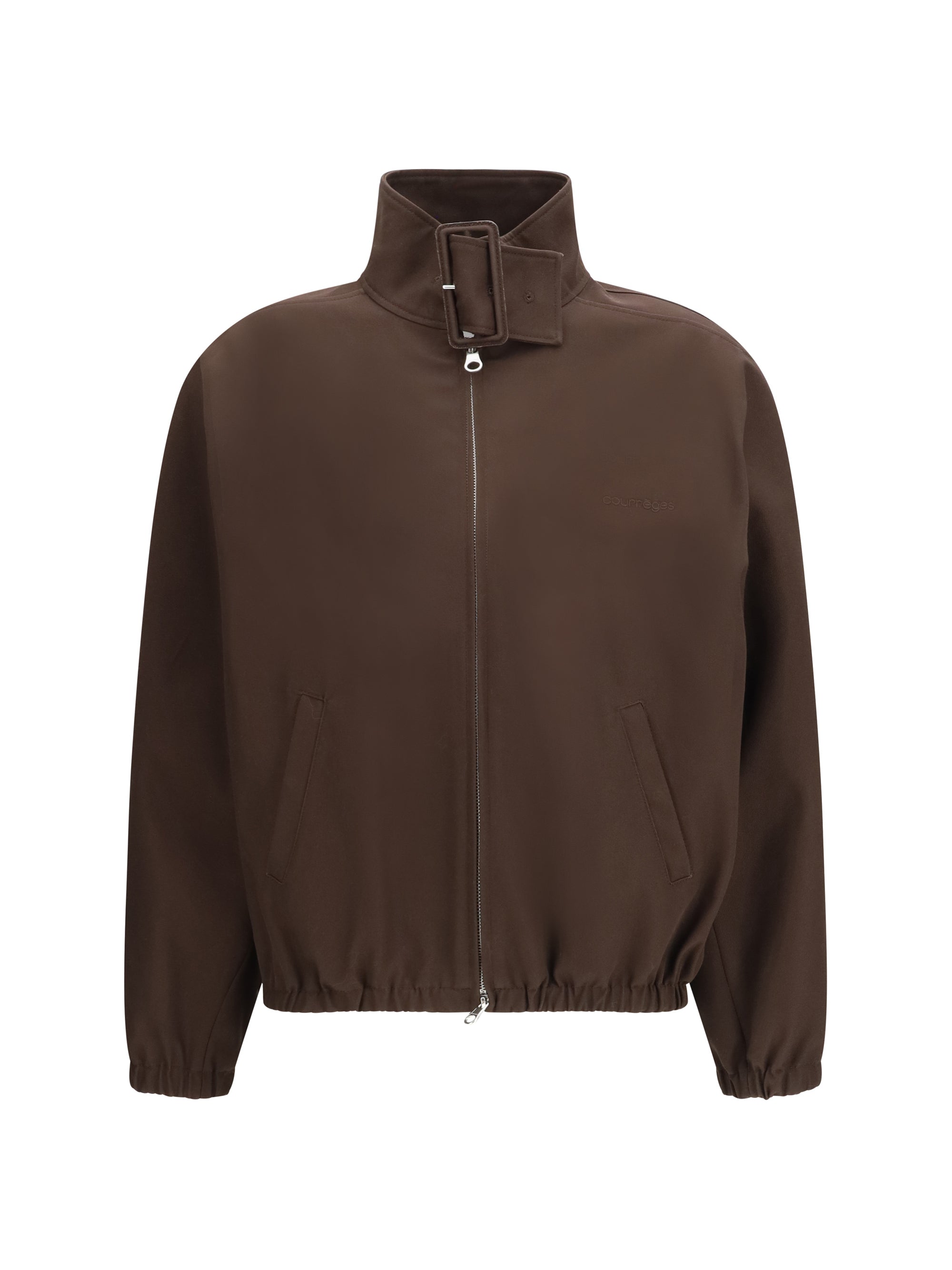 Zip-Up High-Collar Bomber Jacket — Brown