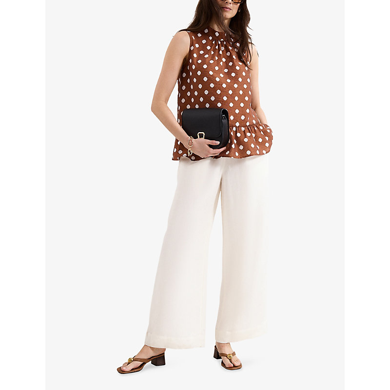 Womens Indie Polka-Dot Linen-Blend Blouse
