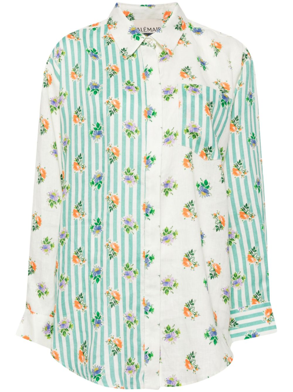 Floral-print striped linen shirt - Neutrals