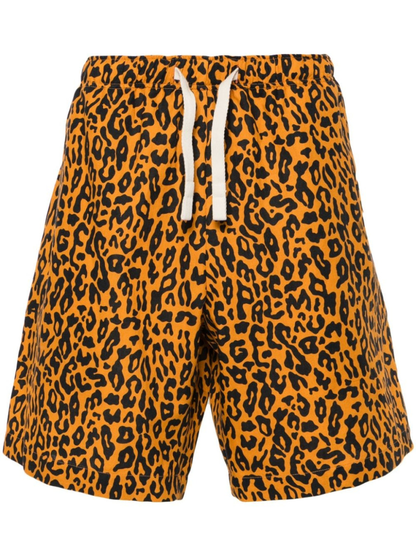 Leopard-print poplin shorts - Orange