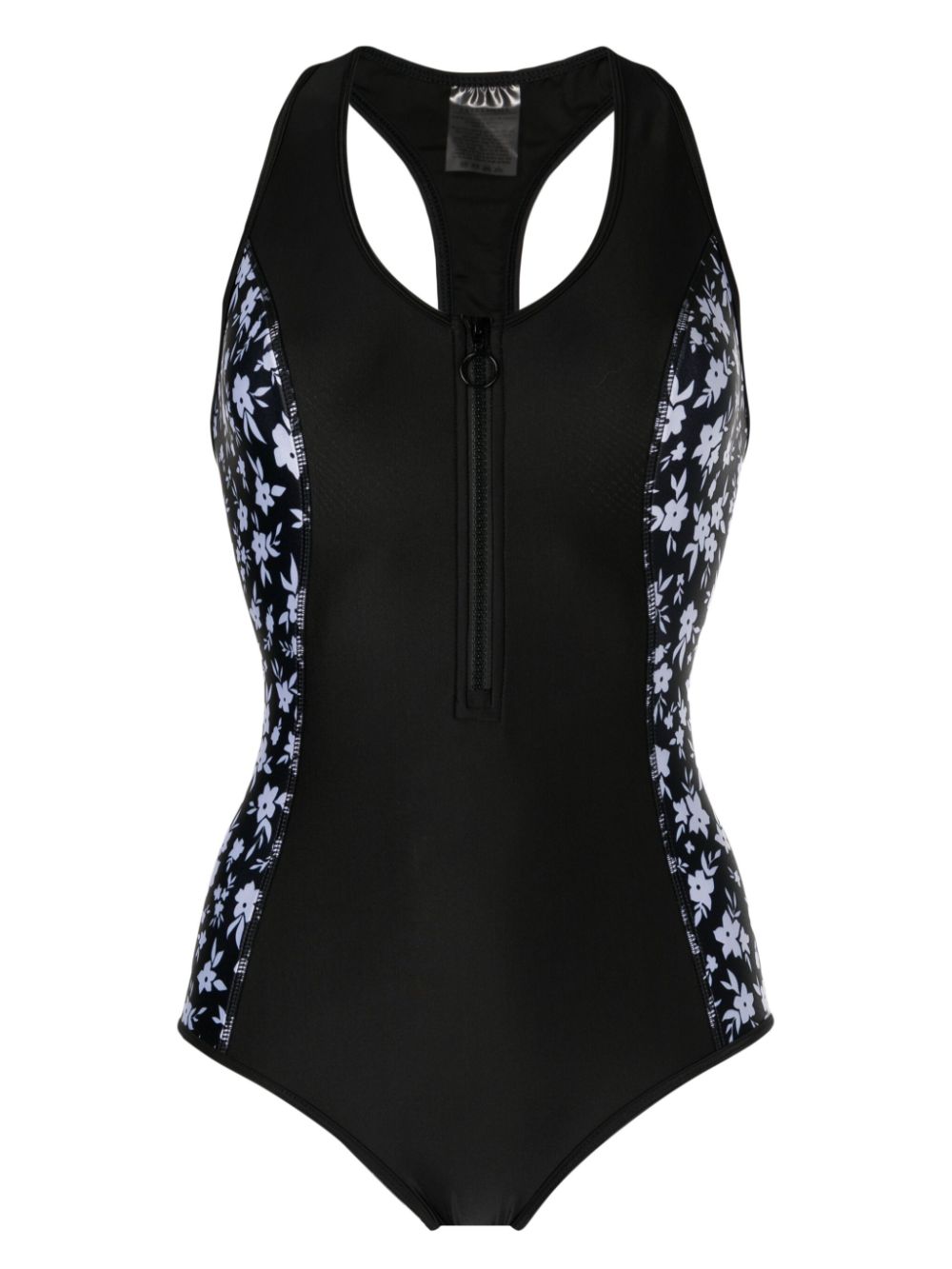 Floral-print zip-up swimsuit - Black