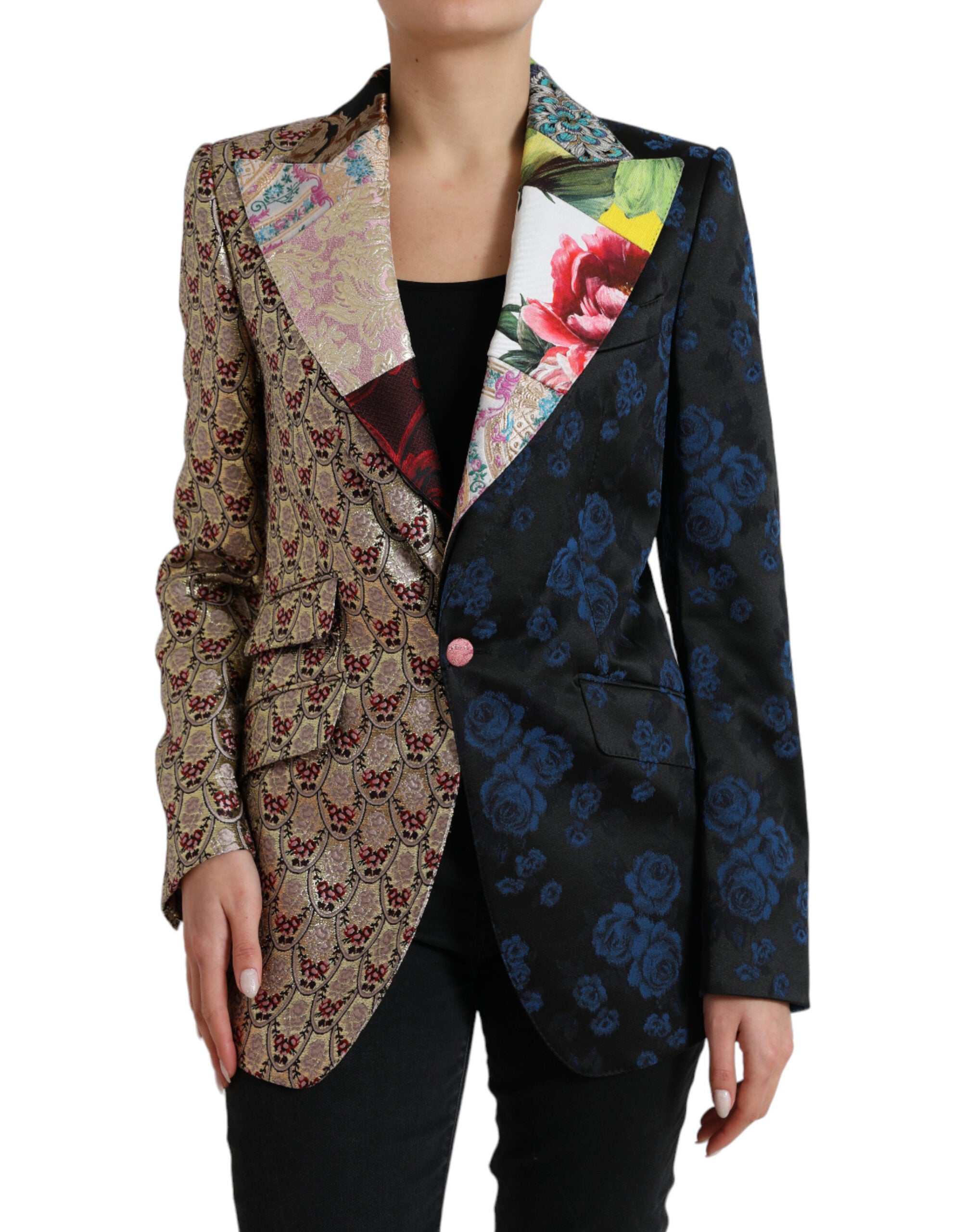 Floral Patchwork Jacquard Blazer — Multicolor