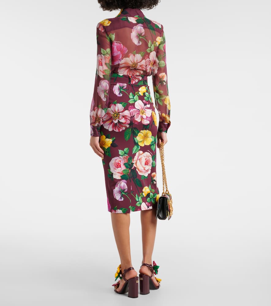 Floral silk-blend charmeuse midi skirt