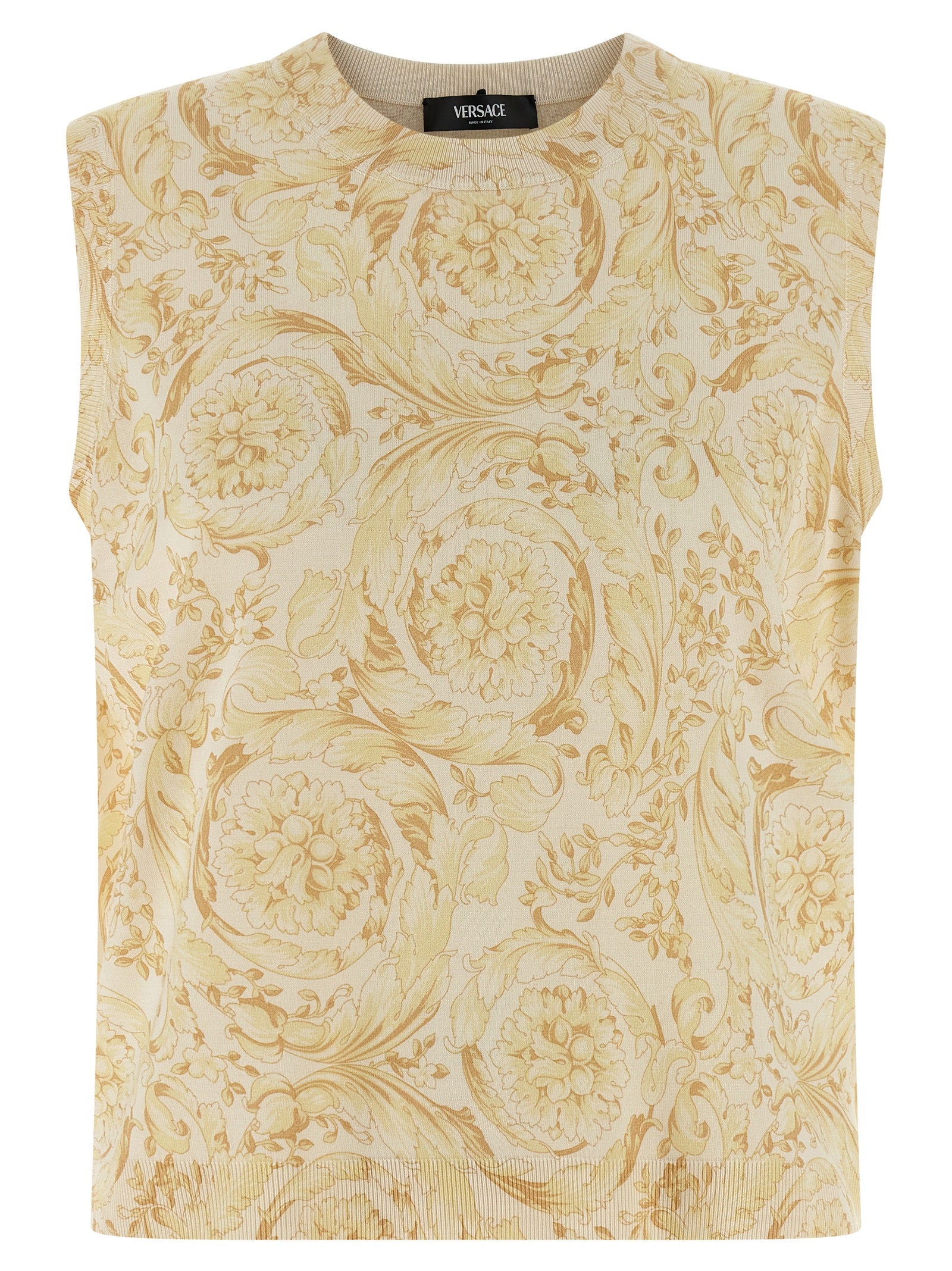 Barocco-Print Silk Tank Top — Yellow