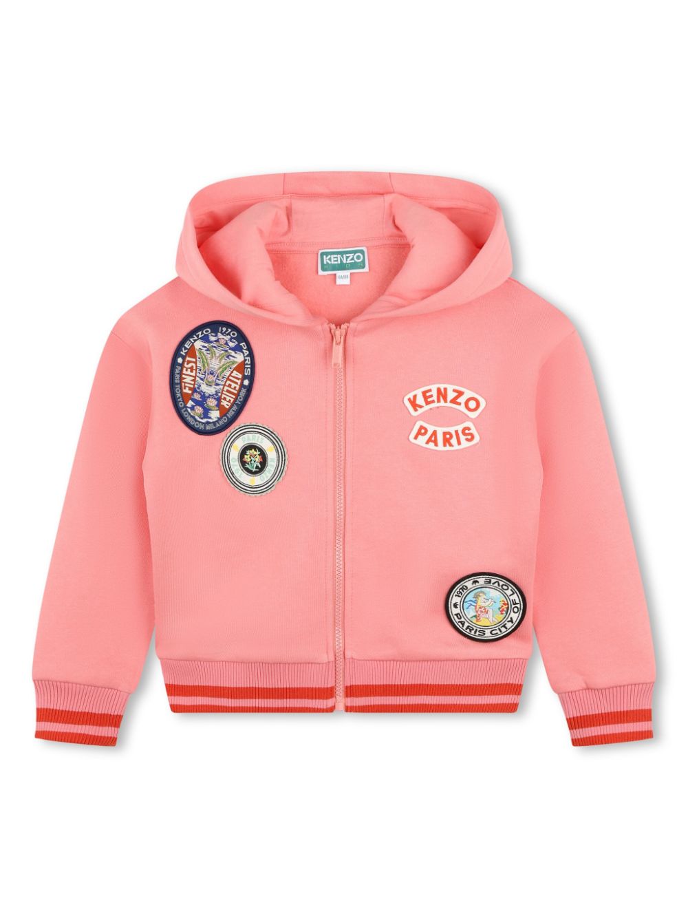 Logo patches zipped hoodie - Pink