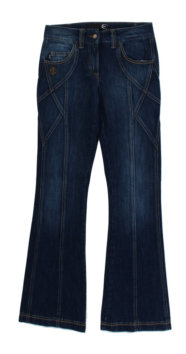 Cotton Stretch Low Waist Flare Jeans — Blue