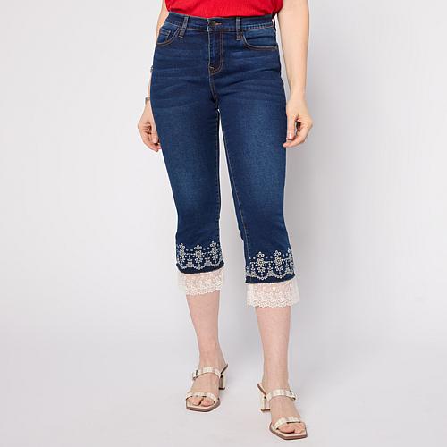 Legacy Stretch Denim Embroidered Lace Hem Jean - Blue