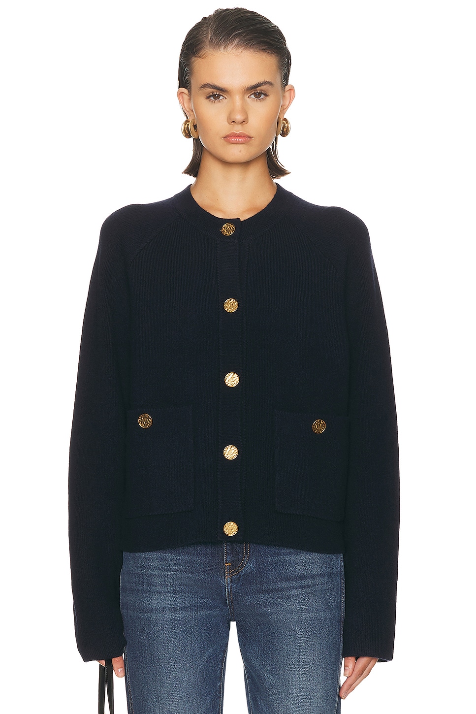 Toteme Hammered Button Cardigan in Navy - Navy. XS also in S