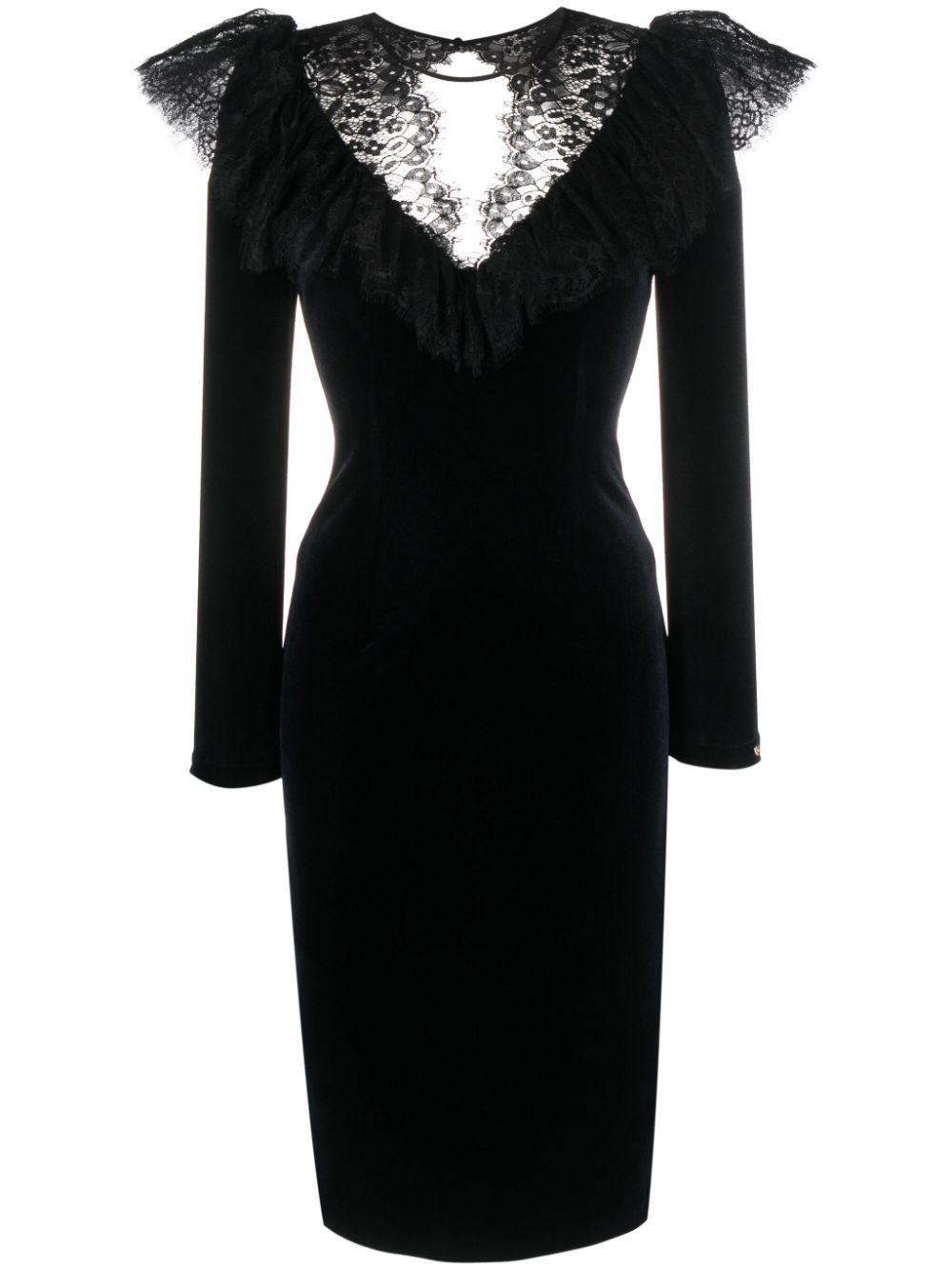 Lace-detailing long-sleeve dress - Black