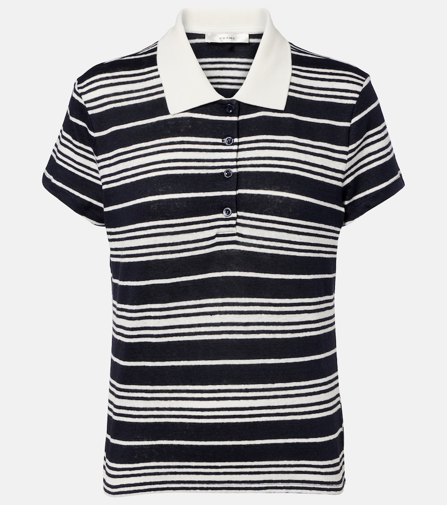 Striped linen-blend polo shirt