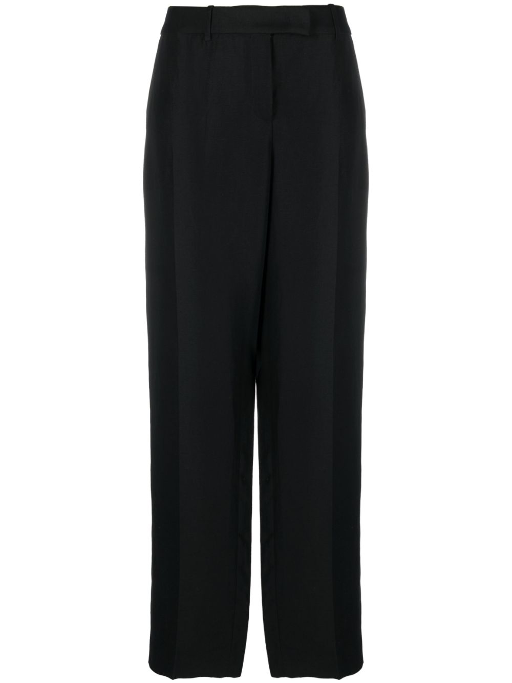 Linen-blend straight leg trousers - White