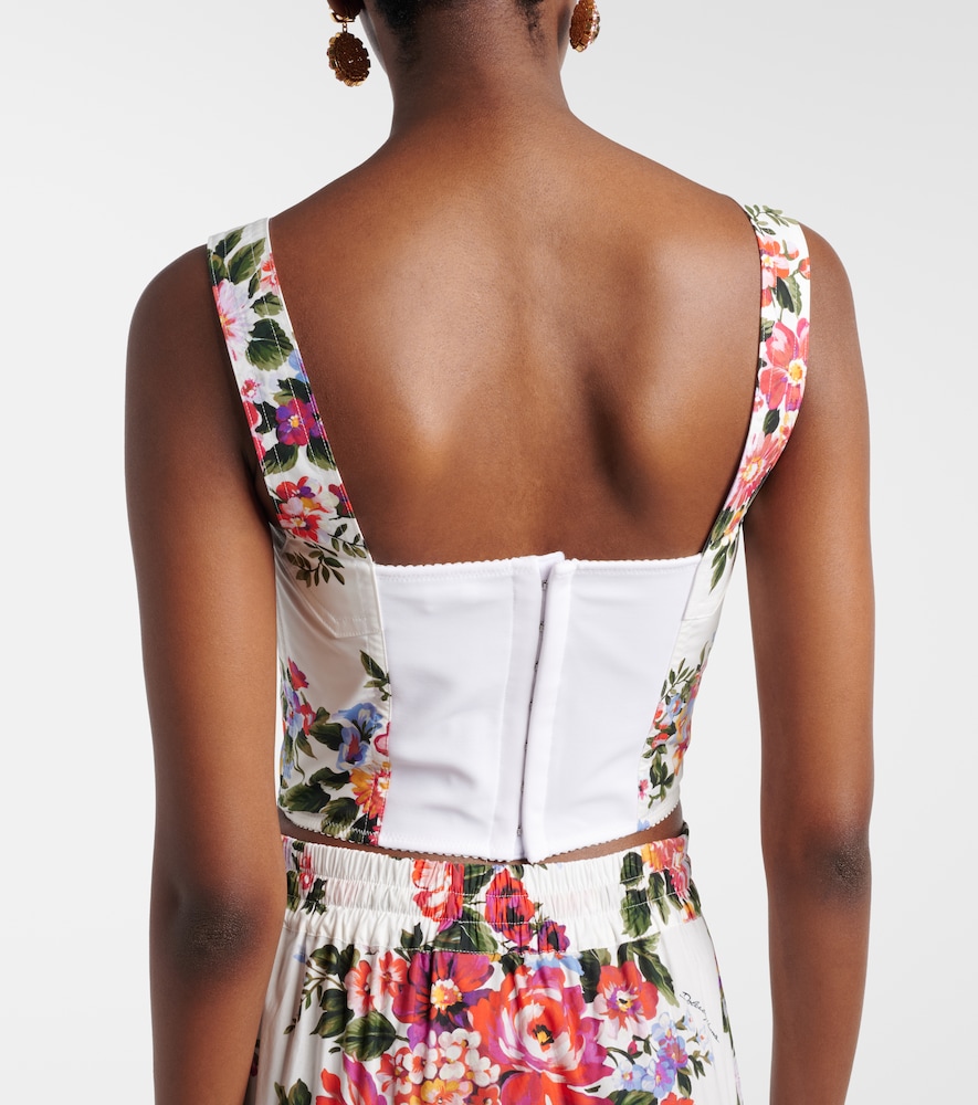 Floral cotton-blend bustier top