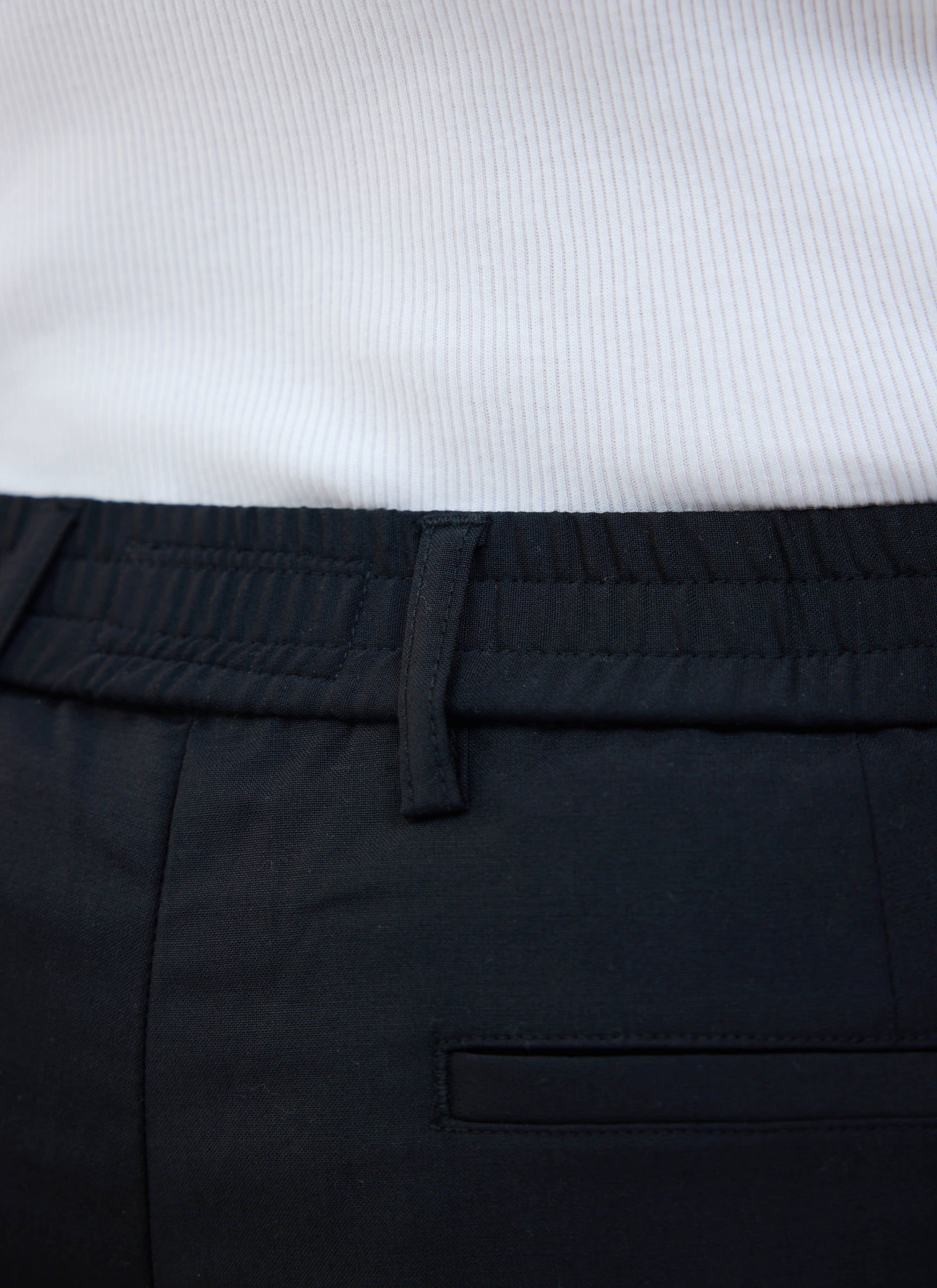 Tailored Elasticated Waist Trousers Cotton Black