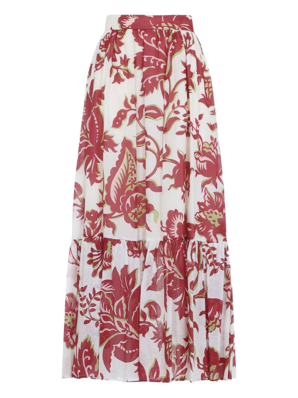 Paisley Floral Print Skirt — White