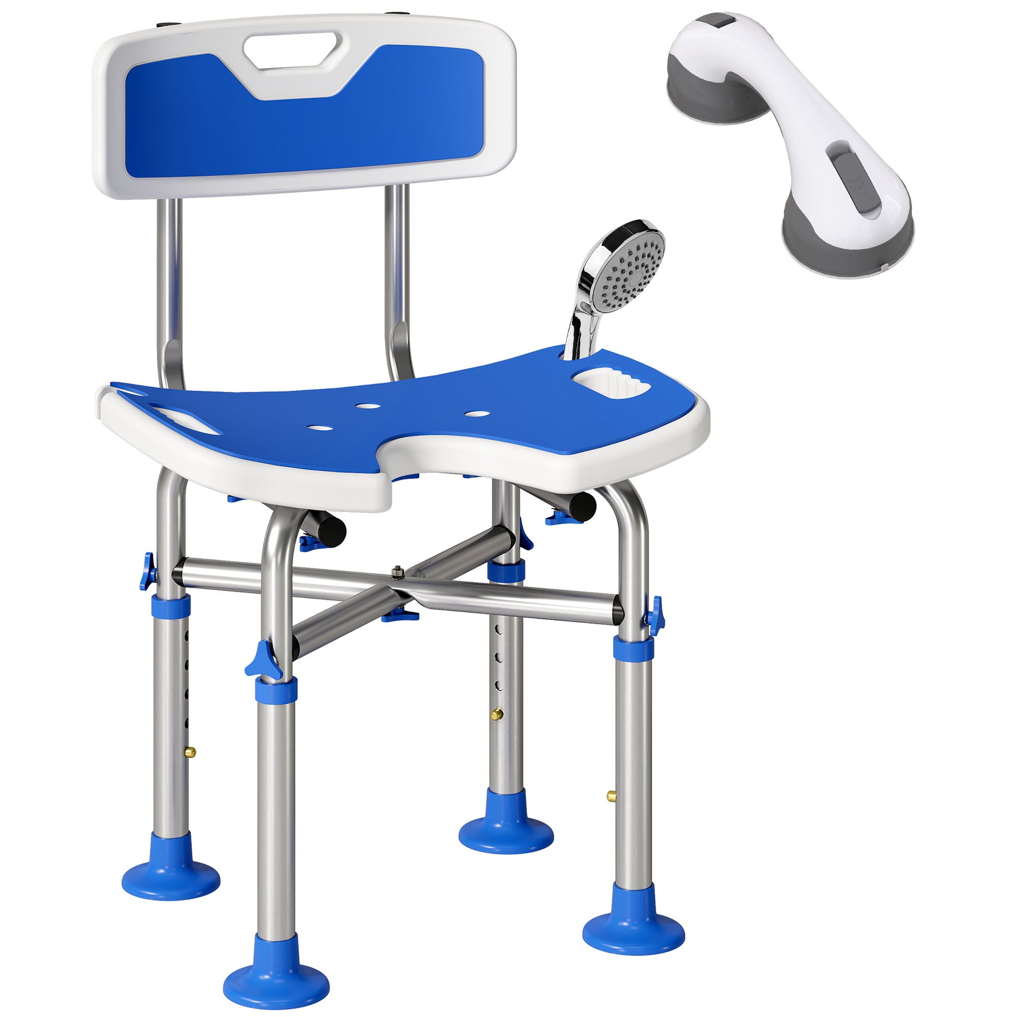 Homcom Shower Chair With U-Shaped Cutout, Height Adjustable Shower Chair In Blue