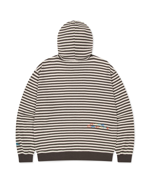 Striped Waffle Zip Up Hoodie Brown