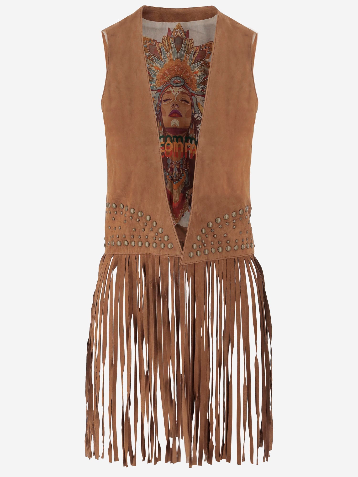 Studded Suede with Fringe Vest — Brown