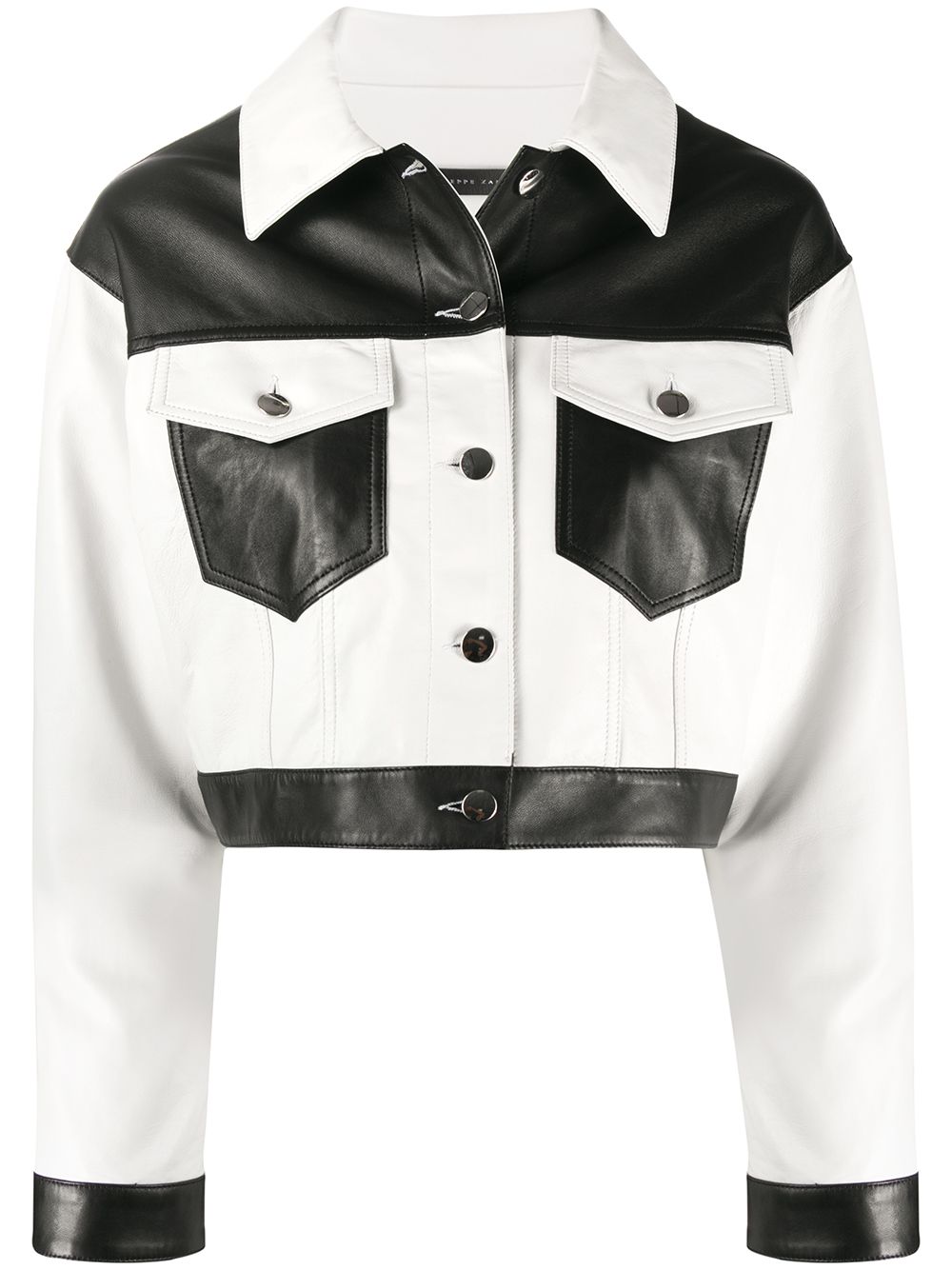 Cropped colour block jacket - White