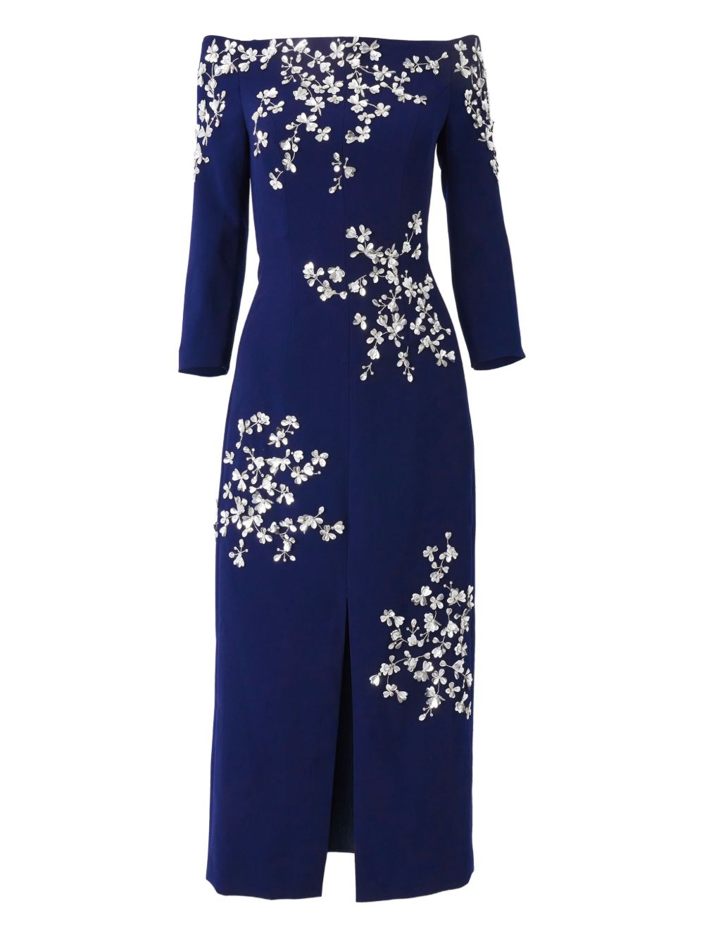Floral-embroidered midi dress - Blue