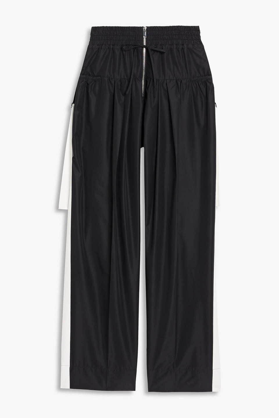Canvas-trimmed cotton-blend wide-leg pants - Black - M