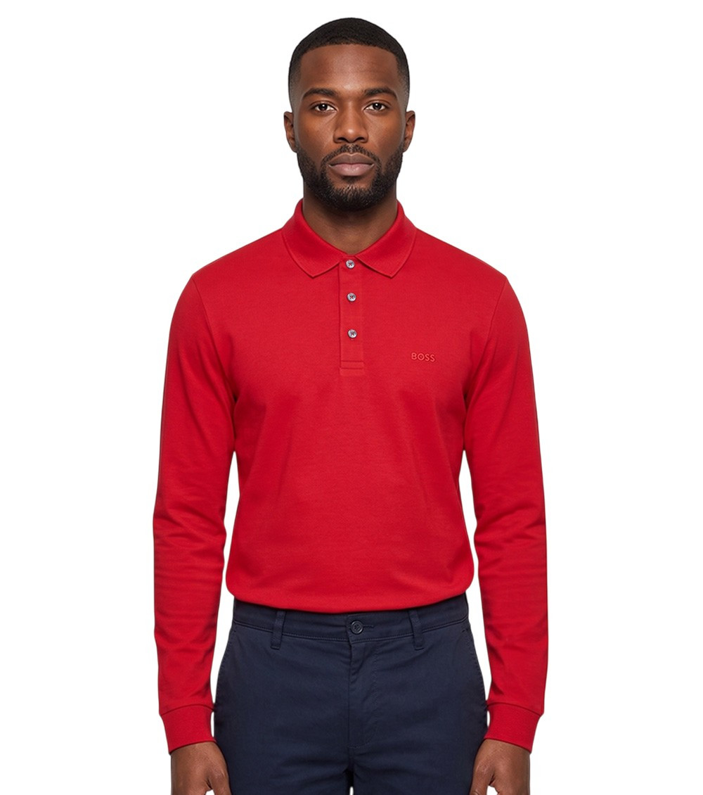 Red Solid Shirt Collar Polo