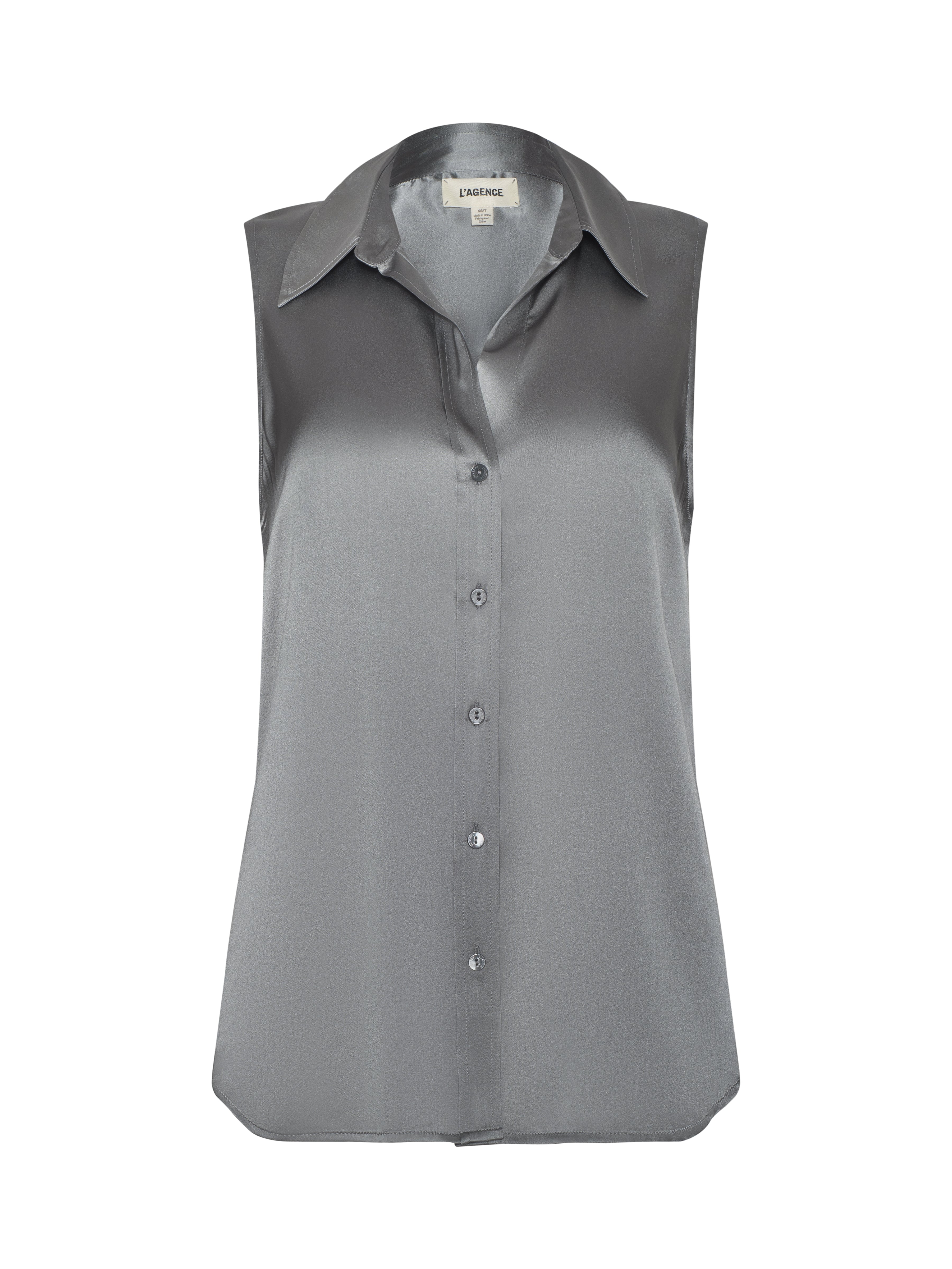 Emmy Sleeveless Silk Blouse Top In Light Grey
