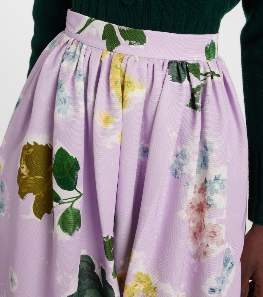 Floral cotton-blend midi skirt