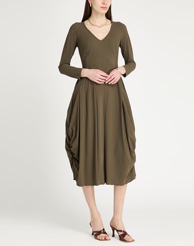 Woman Midi dress Military green Size 12 Nylon, Elastane