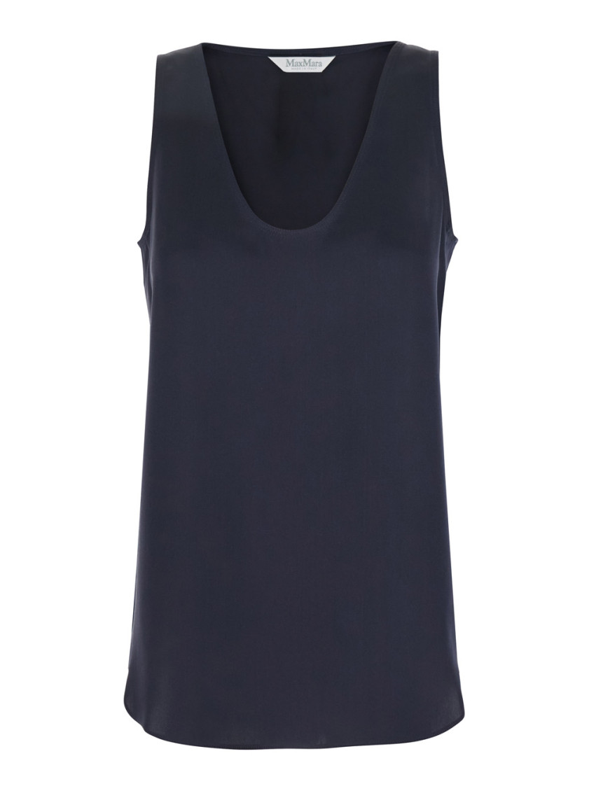 Blue Solid Scoop Neck Top