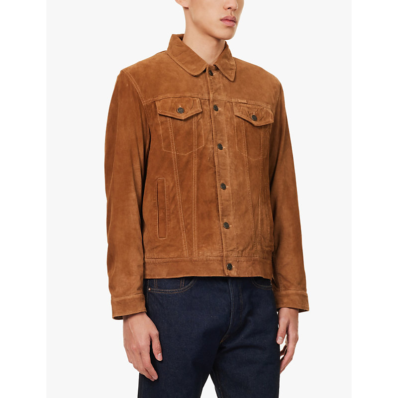 Mens Rustic Tan Spread Collar Flap Pockets Regular Fit Suede Jacket