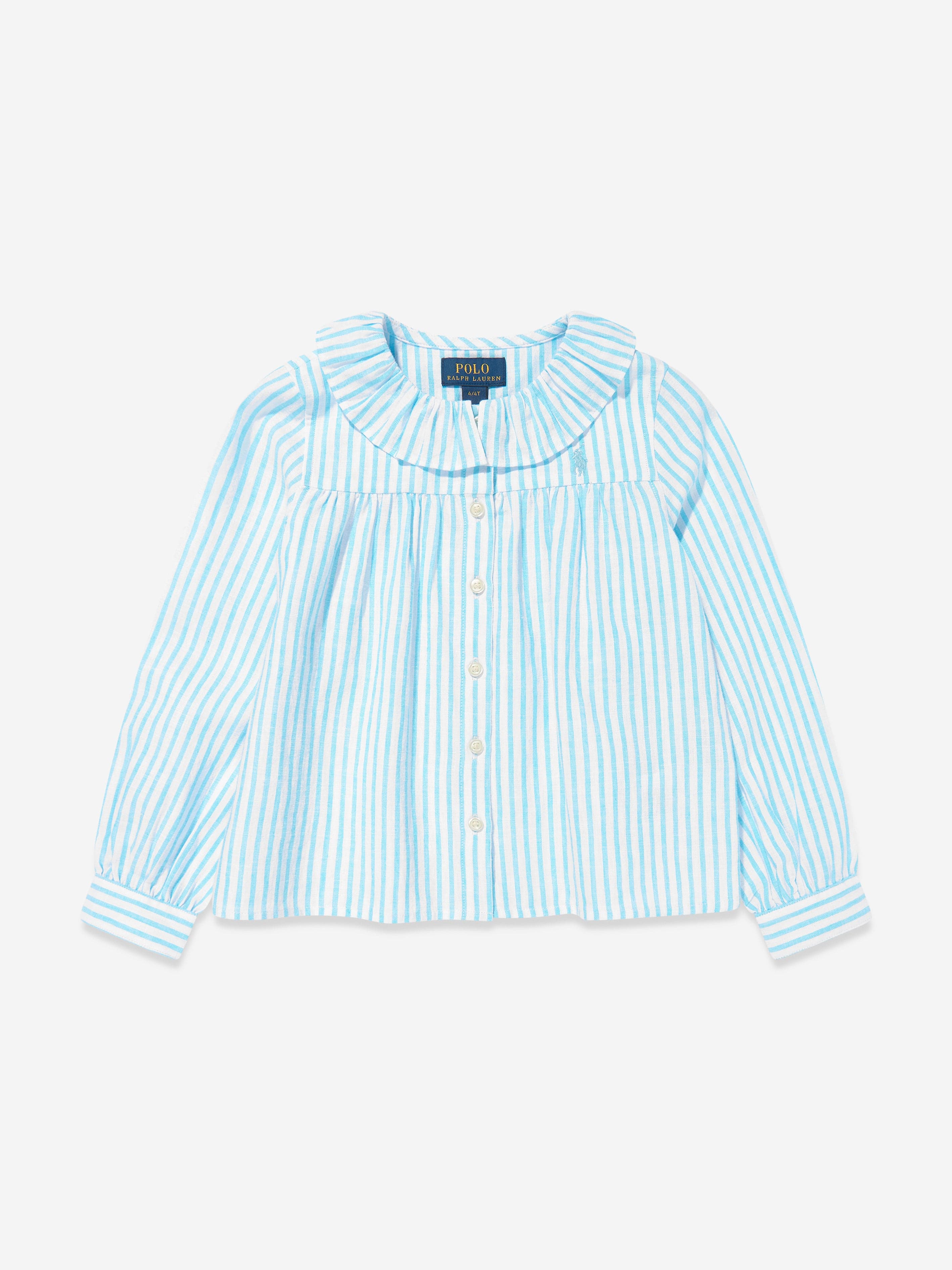 Ralph Lauren Girls Linen Striped Blouse in Blue US 3 - UK 3 Yrs