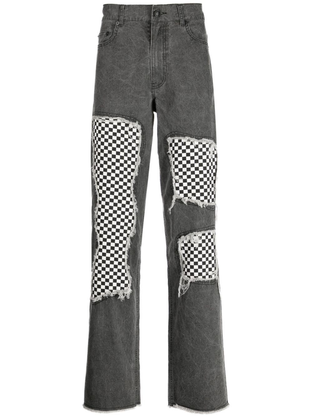 Checkerboard-print lose-fit jeans - Black