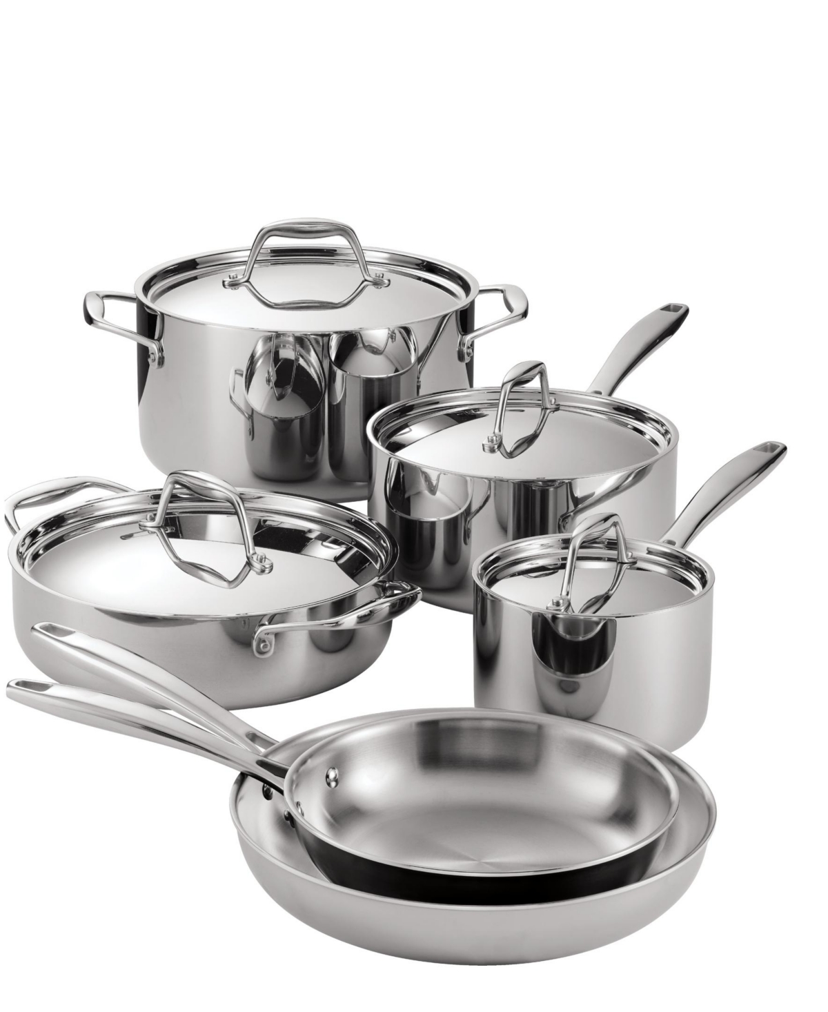 Signature Tri-Ply Clad Stainless Steel 10-Piece Cookware Set with Lids - Stainless