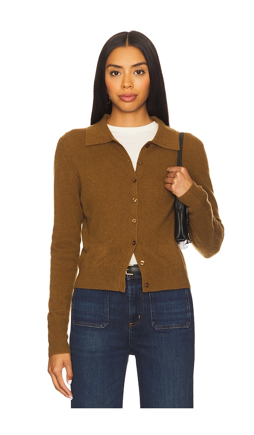 White + Warren Cashmere Collared Cardigan in Golden Brown. S also in