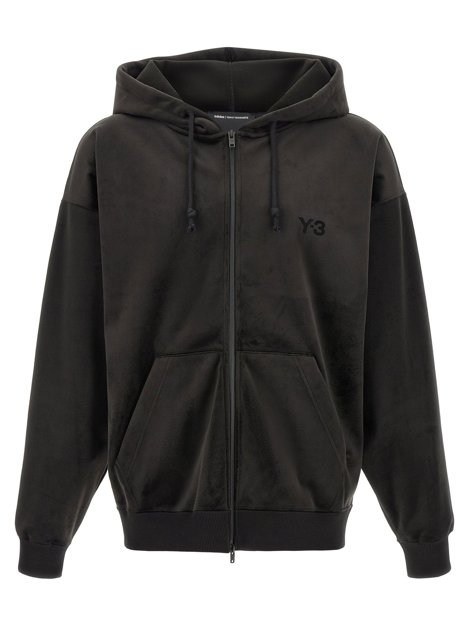 Velvet Zip-Through Hoodie — Black