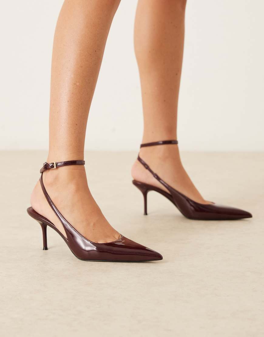 Faux leather ankle tie pointed heeled slingback in cherry red