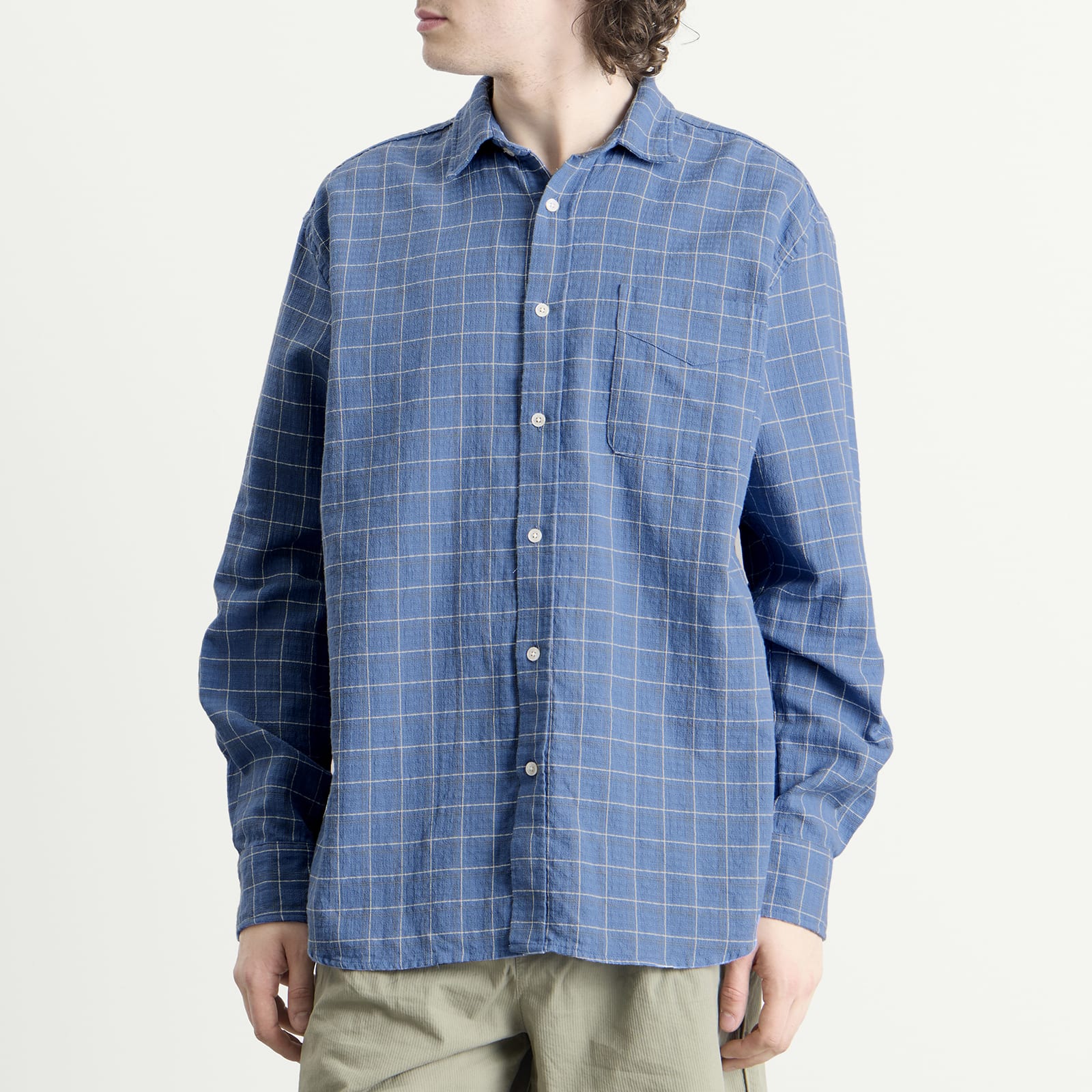Men's Scout Loose Weave Check Shirt Light Blue Check