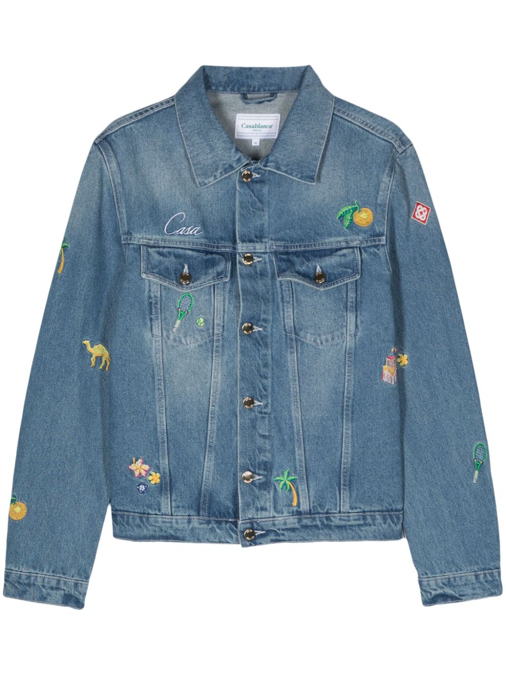 Embroidered motif denim jacket - Blue