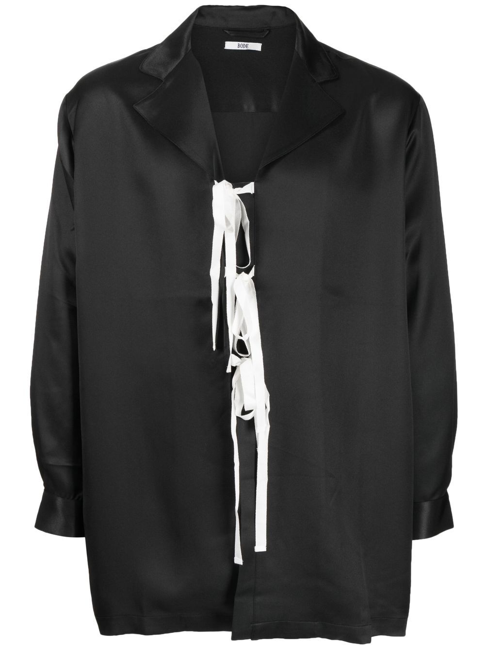 Silk tie-fastening shirt - Black