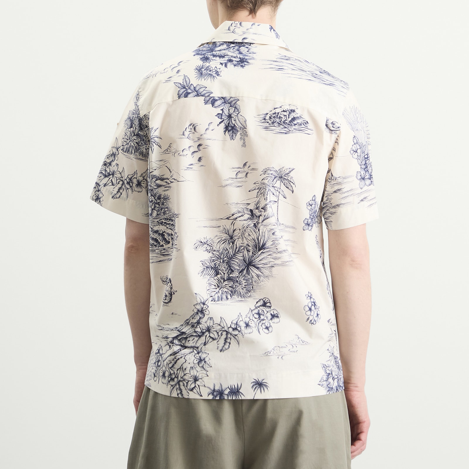 Men's Hawaiian Print Shirt White Blue